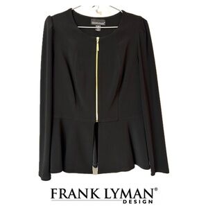 Frank Lyman Zip Front Peplum Hem L/S Black Jersey Jacket Size 10 MadeInCanada!